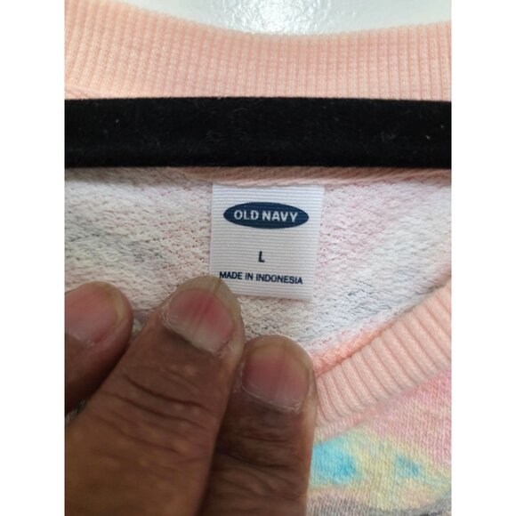 Old Navy Festival Tropical Print Women's Sweatshirt L Cotton Blend Pastel Pink - Picture 5 of 6